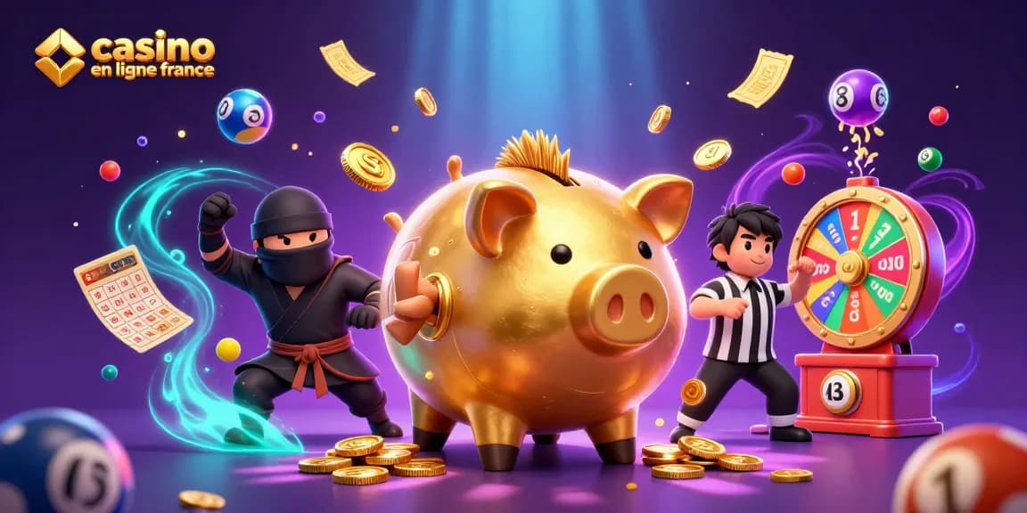 Gagnez des chances avec le meilleur casino en ligne France, illustré par un sumo et un ninja.