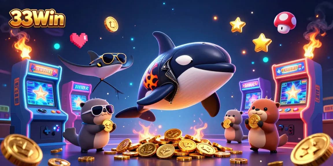Engage with 33Win's colorful casino world featuring animated characters and vibrant game elements.