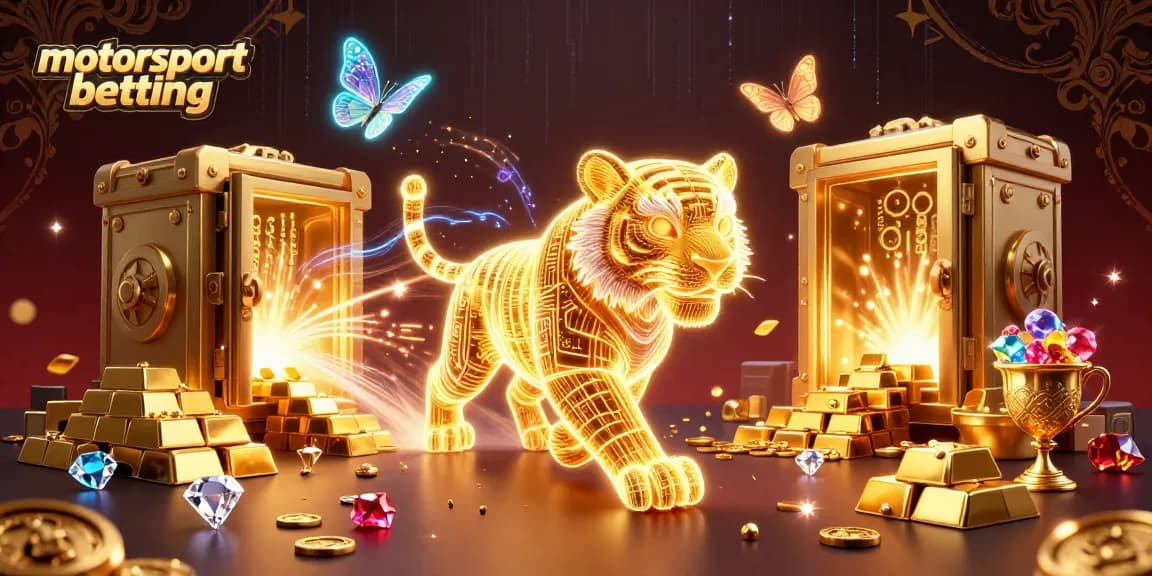 Engage in motorsport betting excitement with a vibrant 3D digital casino scene full of energy.