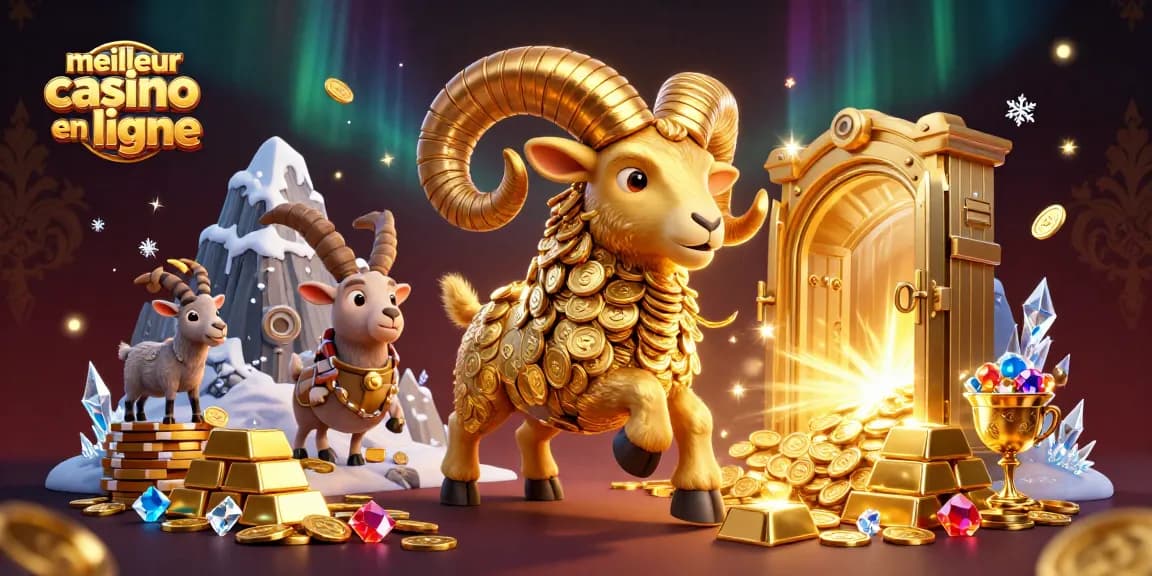 Il s'agit du meilleur casino en ligne, représentant une illustration animée 3D dynamique remplie de pièces d'or et de richesse.