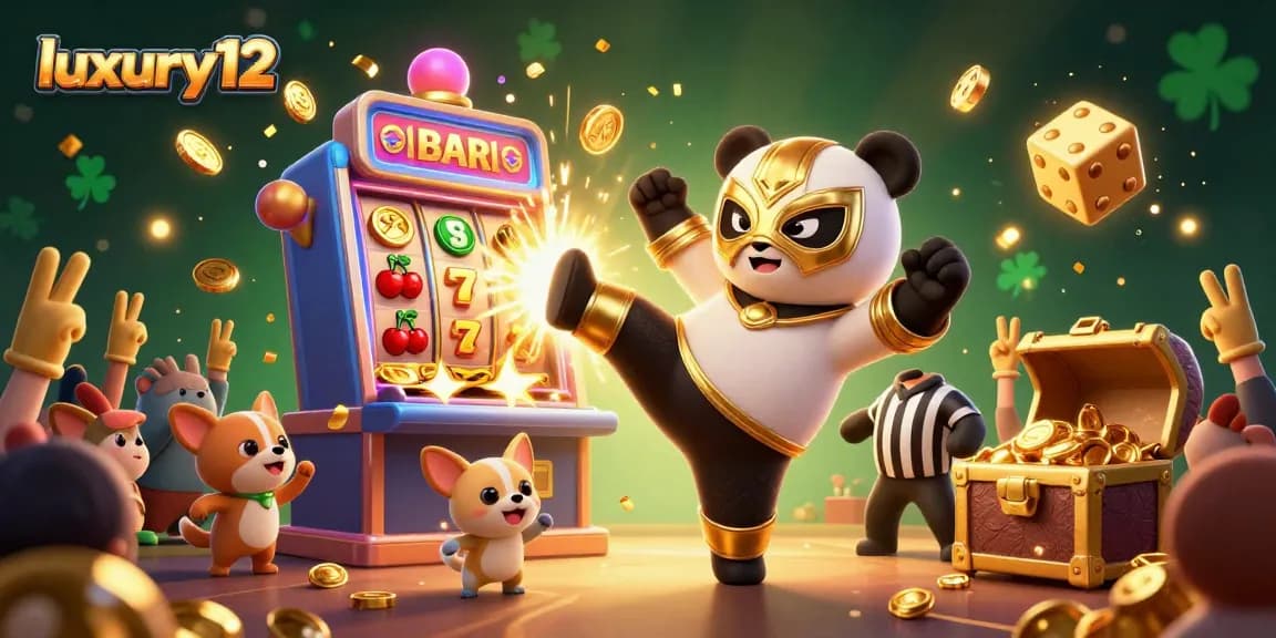 Enjoying casino games with luxury12: festive casino scene featuring panda and chihuahua.
