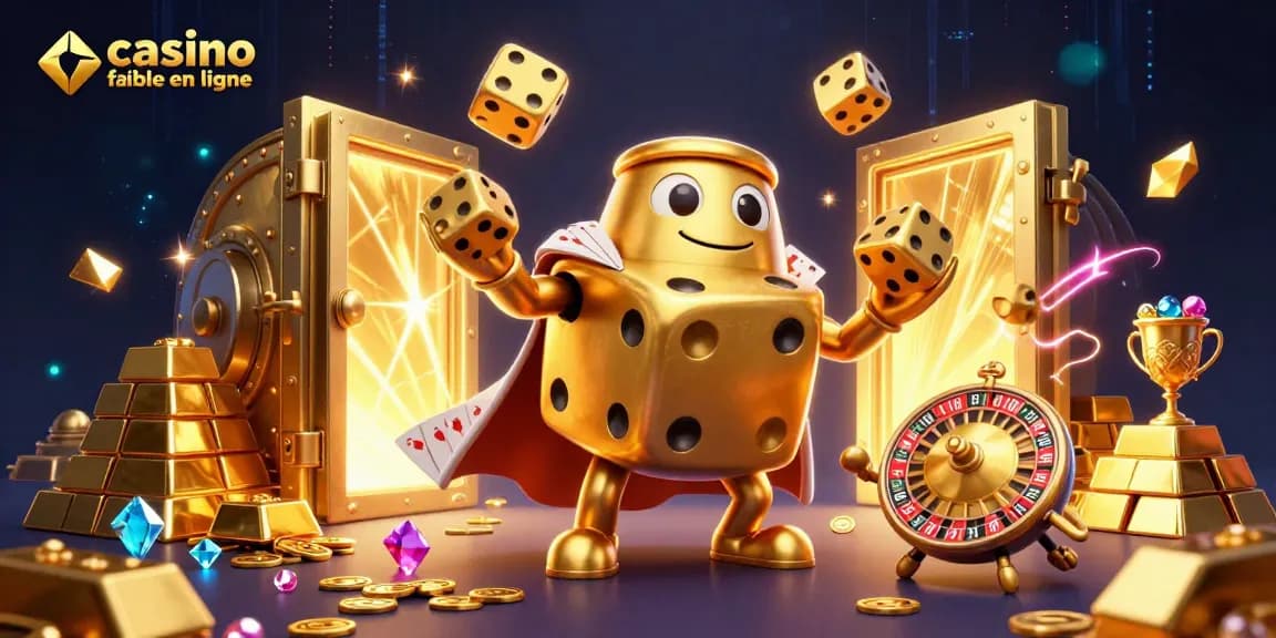 Jouer dans un casino fiable en ligne avec des dés dorés et des trésors scintillants.