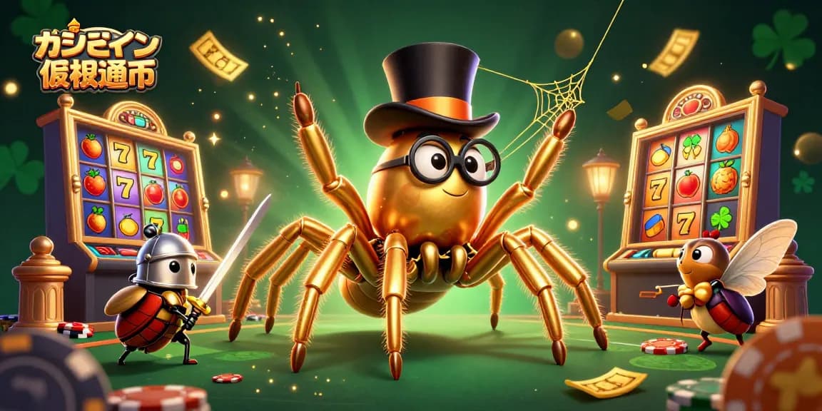 オンライン カジノ 仮想通貨をテーマにした、ゴージャスな3Dカジノイラストです。