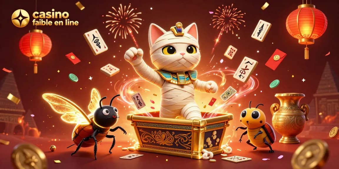 Casino fiable en ligne : Mettez-vous dans l'ambiance des jeux avec une illustration dynamique du chat momie égyptien.