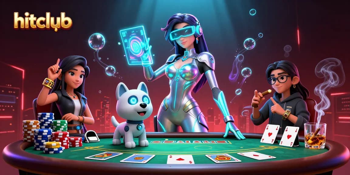 Experience the excitement of hitclub with a stunning 3D casino scene featuring interactive games and vibrant characters.