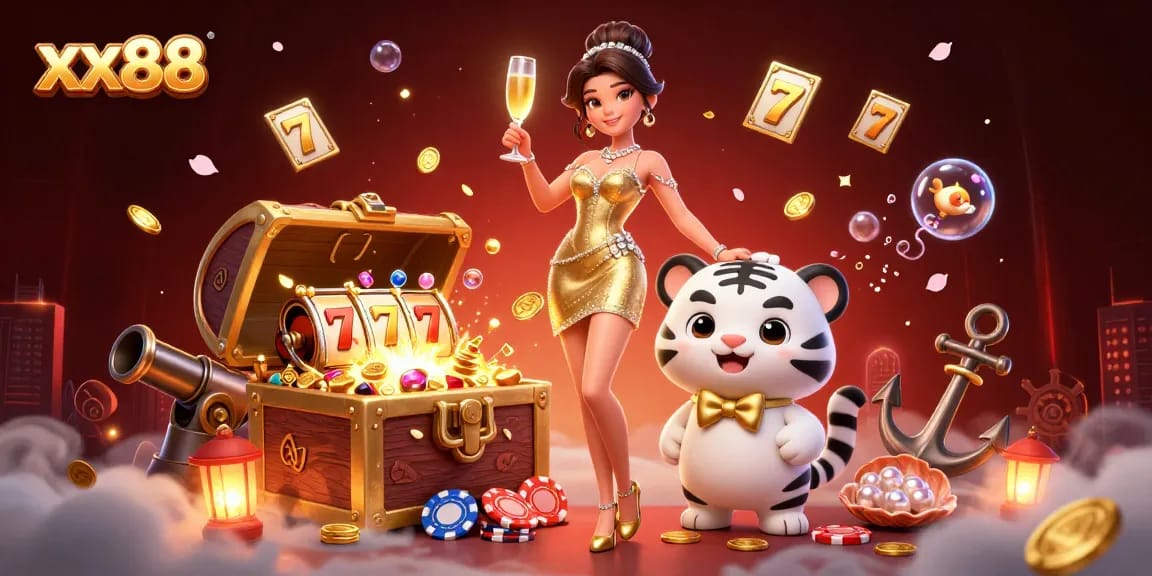 Experience winning moments at xx88 with glamorous characters and vibrant casino elements.
