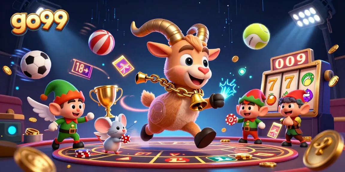 go99 captures a festive casino scene with Krampus, angel mouse, and mischievous gremlins stealing chips