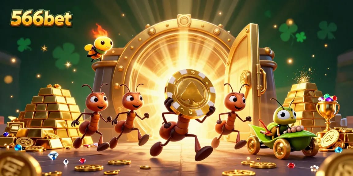 Engage with 566bet's exciting world as ant characters embark on a golden poker chip heist!