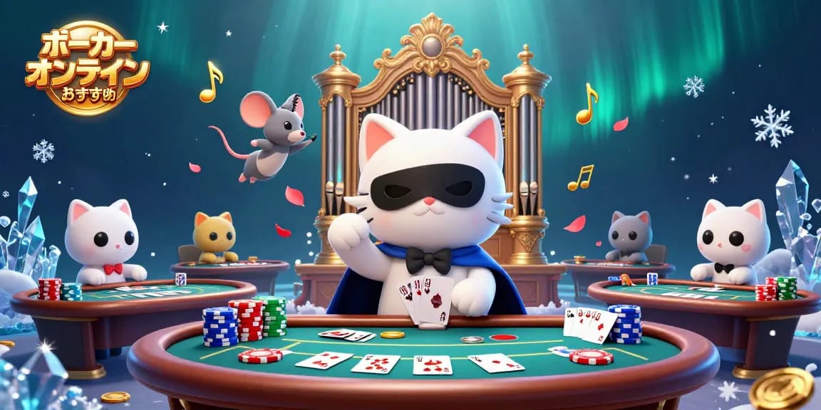 ポーカー オンライン おすすめの環境でフルハウスを勝ち取る場面を描いたイラスト