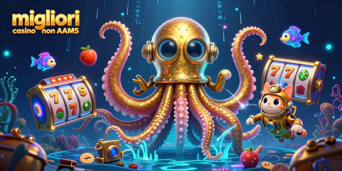 Gioca nei migliori casino non AAMS con il kraken e la palla da slot nel mare del tesoro, atmosfera avvincente.