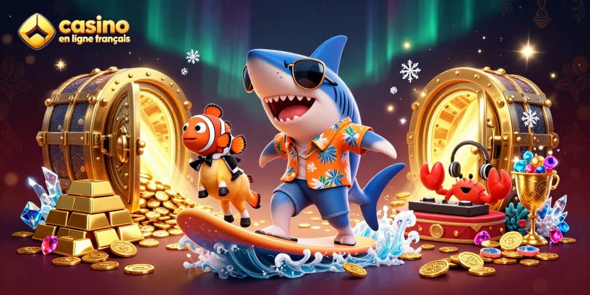 Profitez de l'aventure au casino en ligne français avec des personnages animés sur une scène dynamique remplie de trésors.
