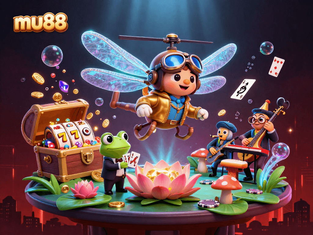 Experience thrilling gameplay at mu88's vibrant lily pad casino scene with interactive characters and dynamic visuals.