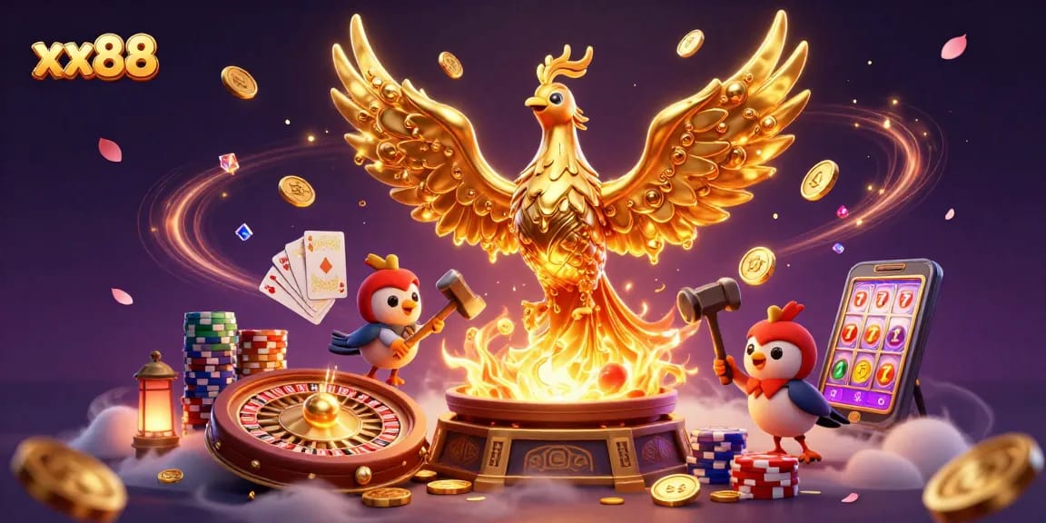 Experience thrilling gameplay at xx88 with a molten phoenix and dazzling casino elements.