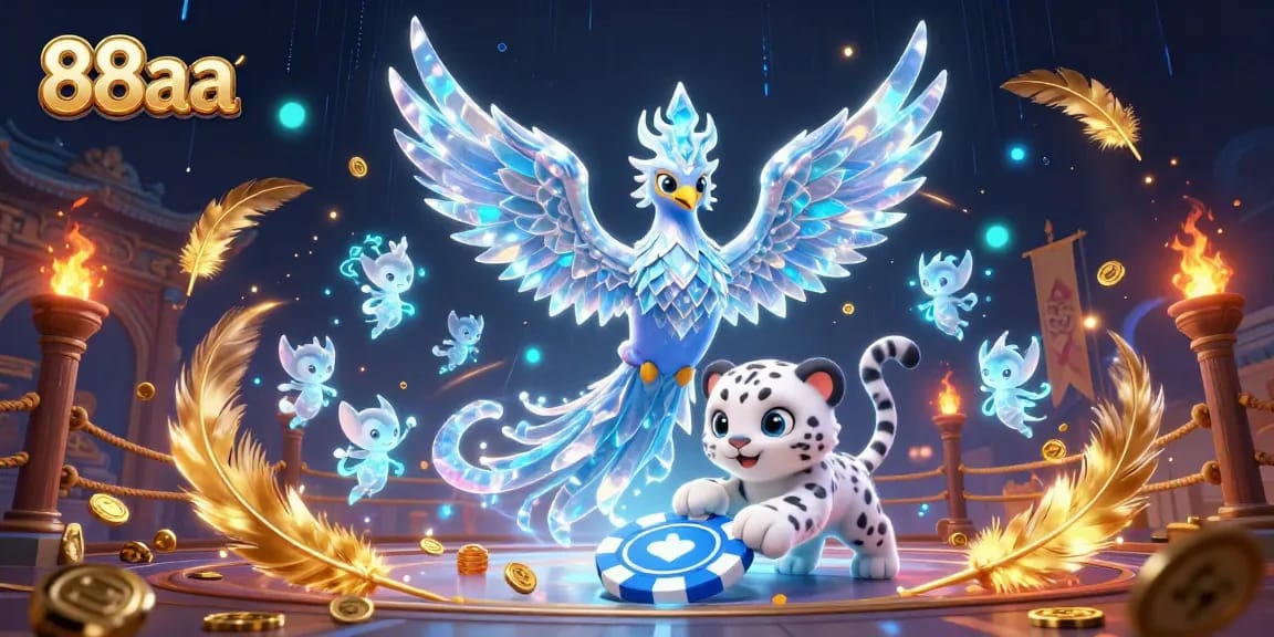 Join the thrilling experience with 88aa as the ice phoenix reveals its magic amidst dynamic casino elements.