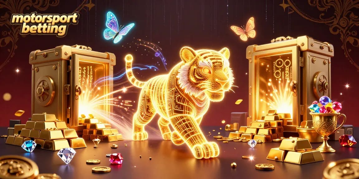Engage in motorsport betting excitement with a vibrant 3D digital casino scene full of energy.