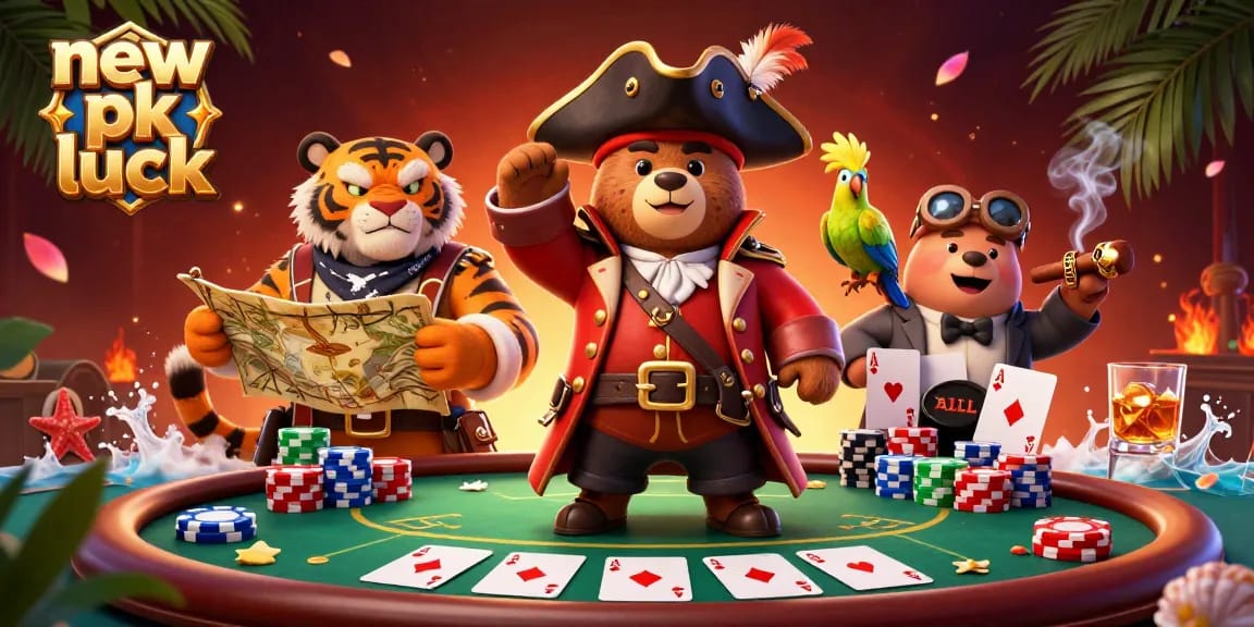 Experience big wins with new pk luck in this vibrant casino-themed illustration.