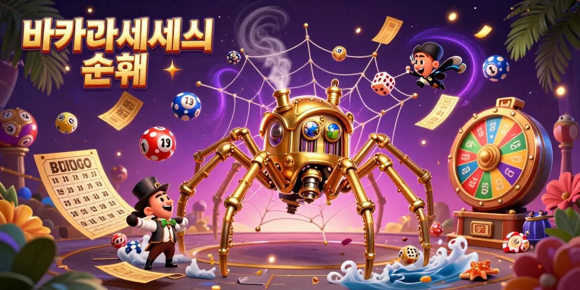 바카라사이트 순위와 관련된 다채로운 게임 요소들로 구성된 화려한 3D 일러스트