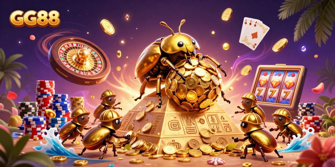 Experience exciting gameplay at GG88 with vibrant casino graphics and golden treasures in action.