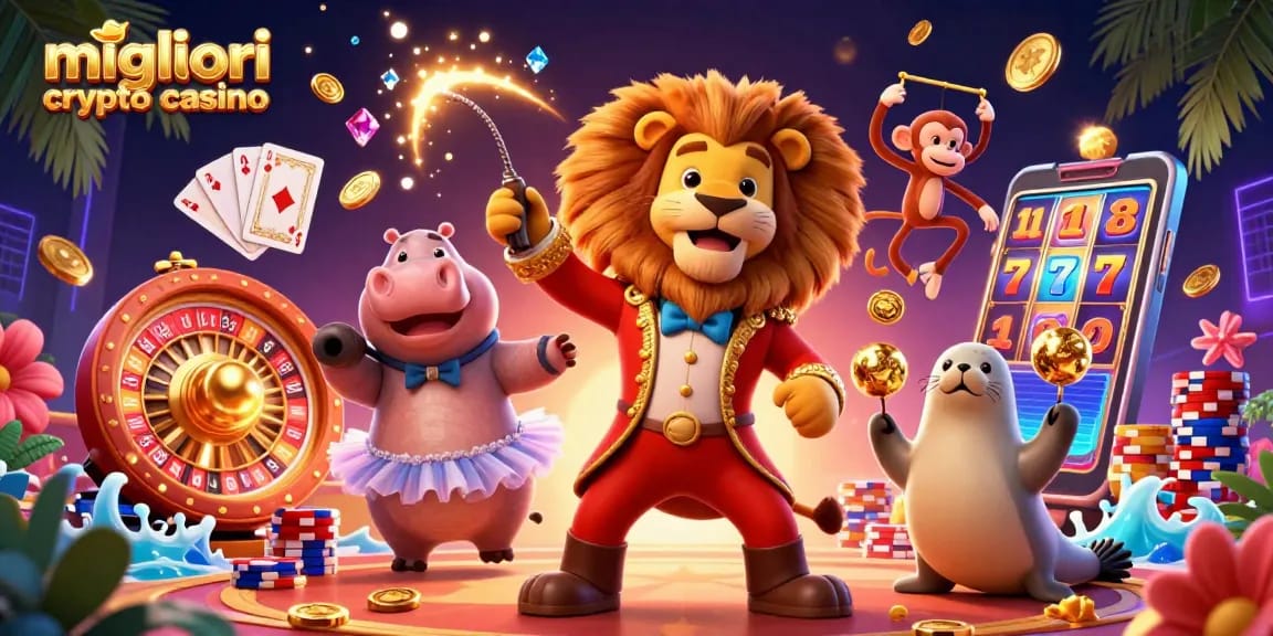 Scopri i migliori crypto casino con simboli Bitcoin e Ethereum in un ambiente vivace e colorato.