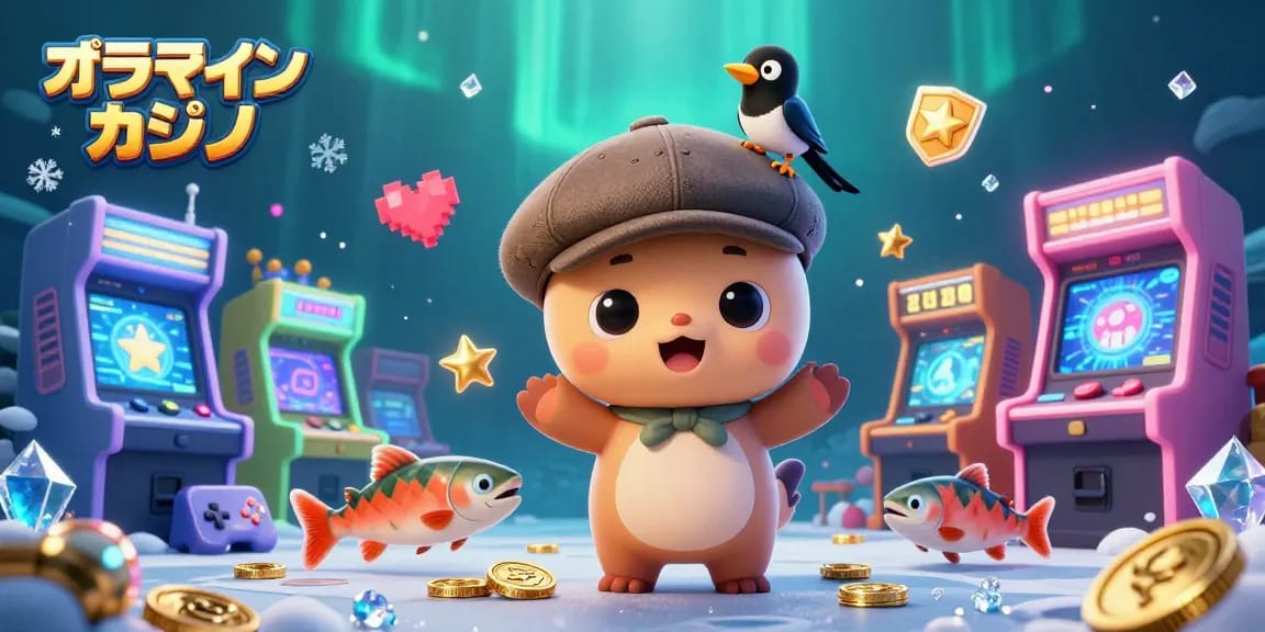 オンラインカジノの魅力を活かし、遊びやすい3Dキャラクターとゲーム要素で彩られたイラスト