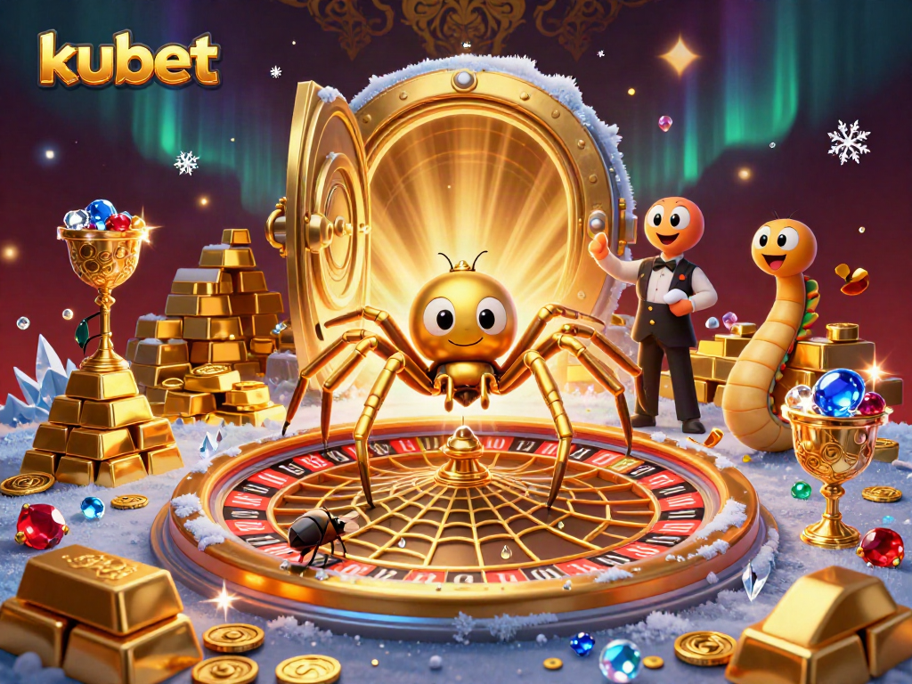 Bet with kubet in an engaging casino scene featuring a roulette wheel and sparkling treasures.