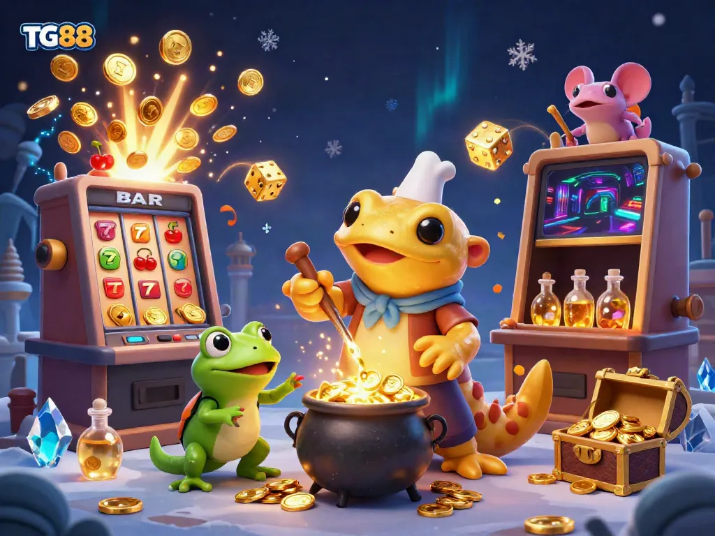 Engage with TG88's enchanting casino adventure featuring a cartoon alchemist and dynamic games