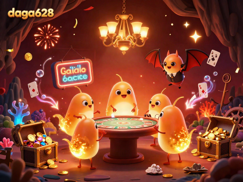 Catch winning moments at daga628 with a lively casino scene illuminated by glowworms and a bat dealer.
