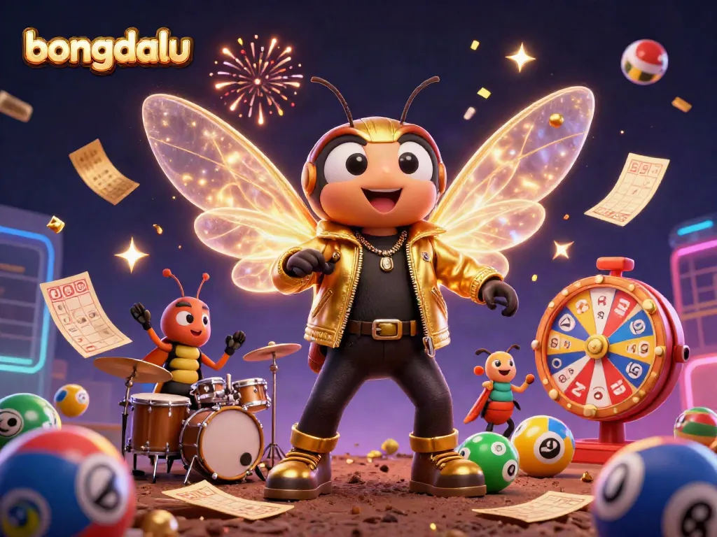Bongdalu delivers dynamic lottery thrills with a cicada rock star amidst colorful prize elements.