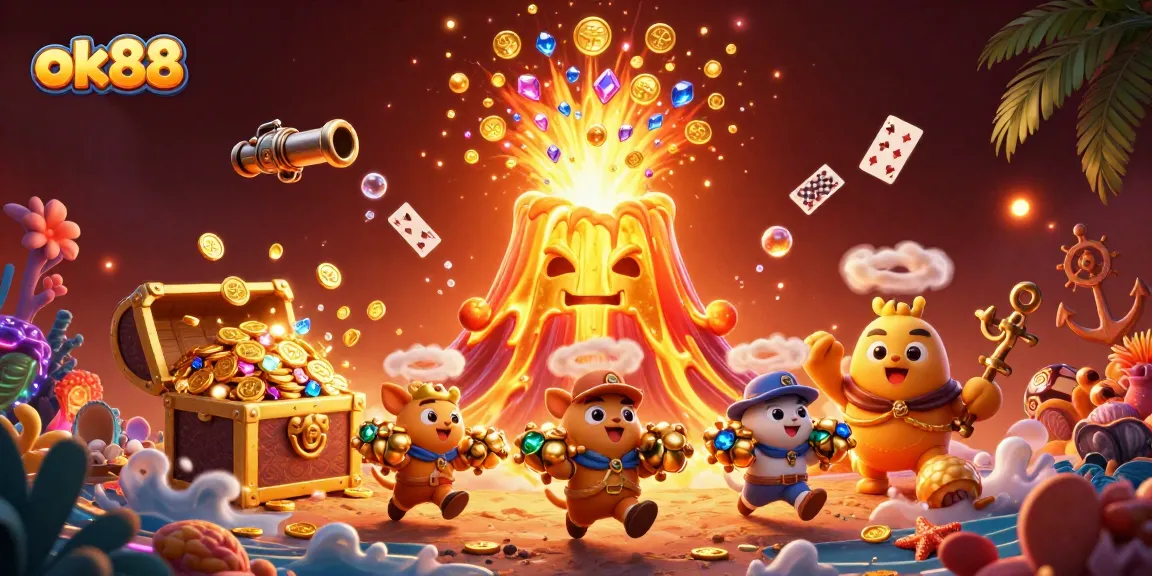 Experience excitement at ok88 with a lively 3D casino scene bursting with treasures.