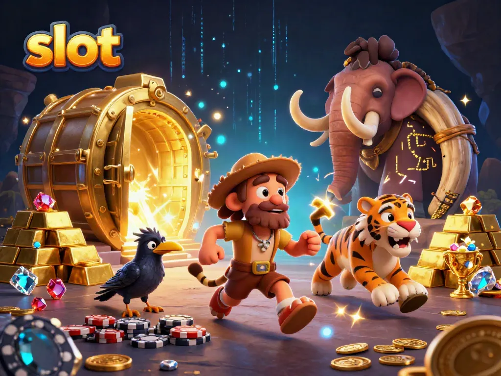 Menangkan slot dengan ilustrasi kasinoprahistoris menampilkan karakter unik dan harta karun berkilauan.
