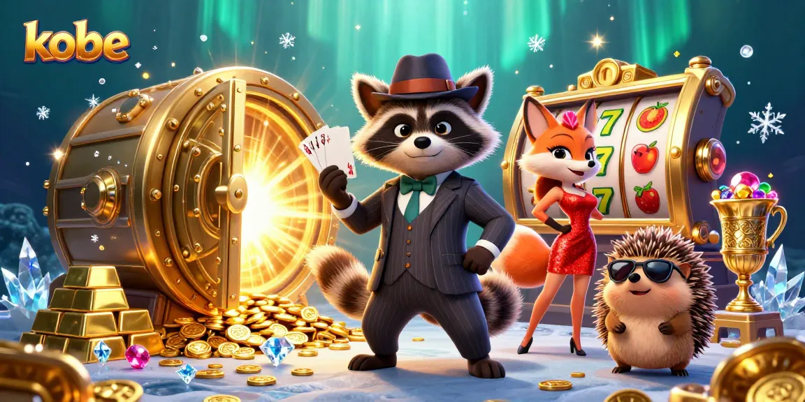 Play kobe casino games with raccoon, fox lady, and hedgehog bouncer in exciting, rich scene.