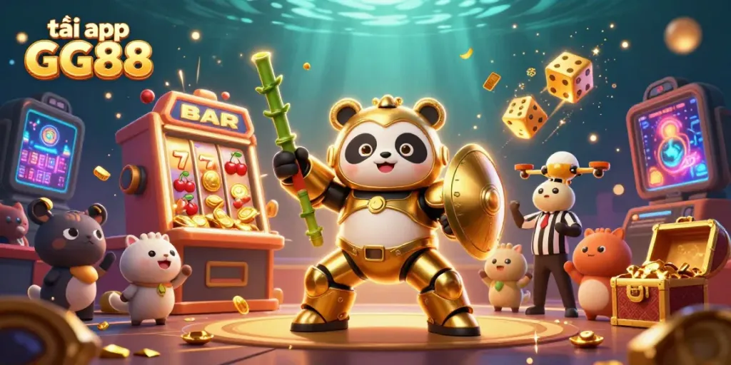 Play casino games and tải app GG88 in a vibrant 3D gaming arena with exciting visuals and characters.