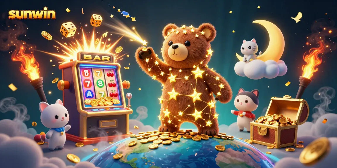 Play and win big with sunwin at this vibrant online casino illustration featuring exciting game elements.