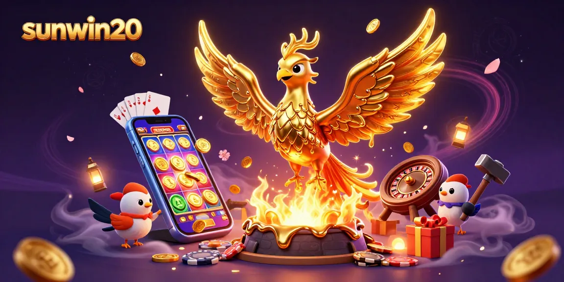 Experience thrilling wins with sunwin20, featuring a golden phoenix and vibrant casino elements.