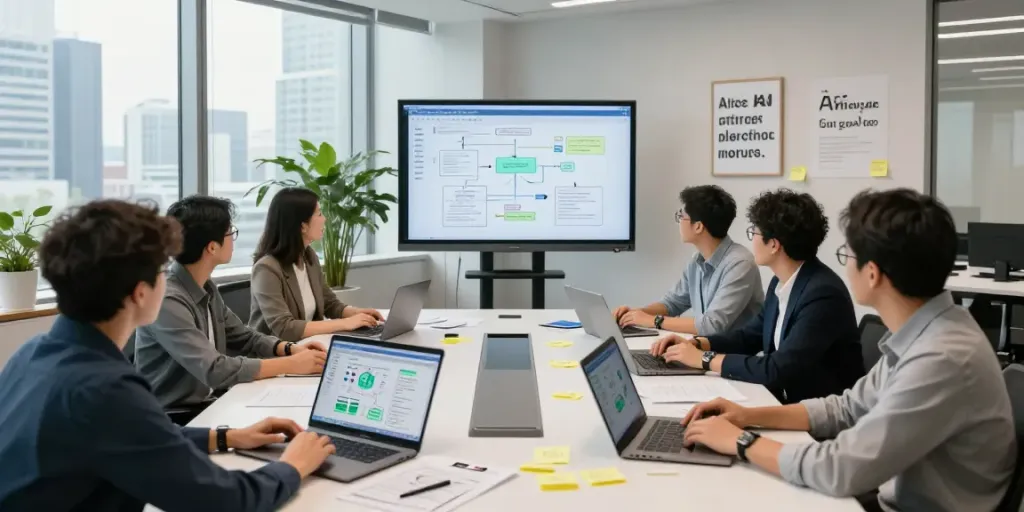 Team exploring Enterprise AI solutions in a modern corporate meeting room.