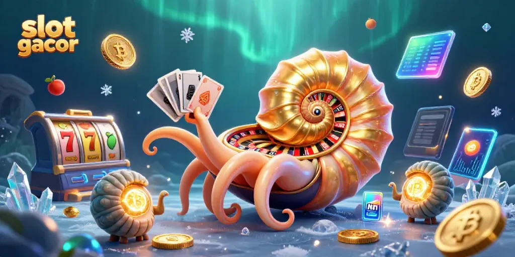 Experience thrilling slot gacor action with a giant nautilus and dazzling casino symbols.