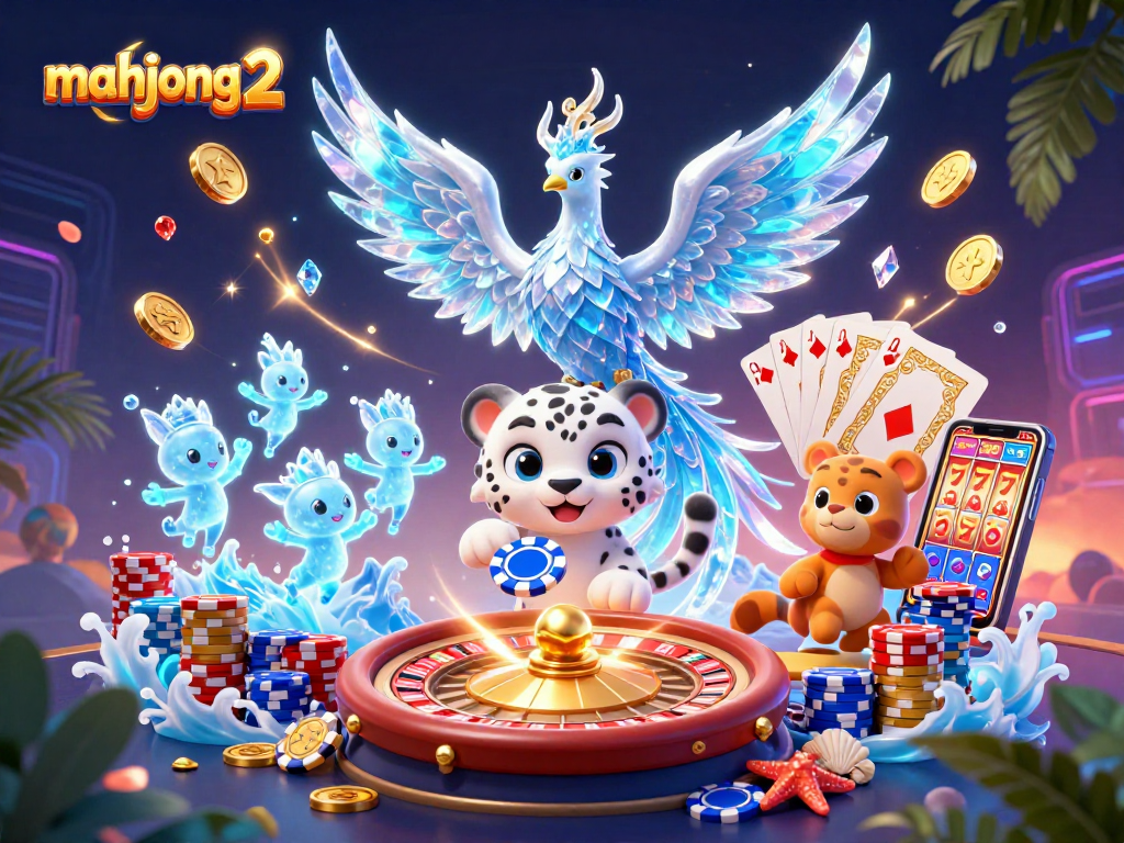 Experience the excitement of mahjong 2 with a colorful illustration featuring dynamic casino elements.