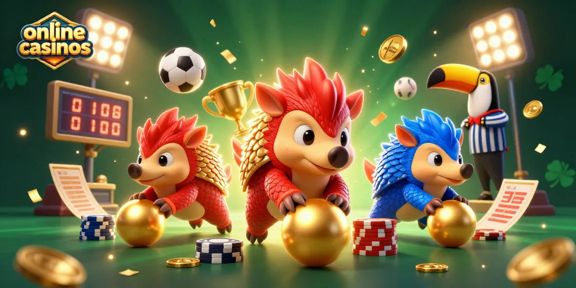 Engaging illustration of rival pangolins competing in online casinos, surrounded by vibrant game elements.