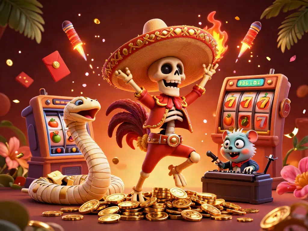 Engage in thrilling wins at nhà cái 98win with a vibrant 3D casino celebration featuring festive characters and exciting game elements.