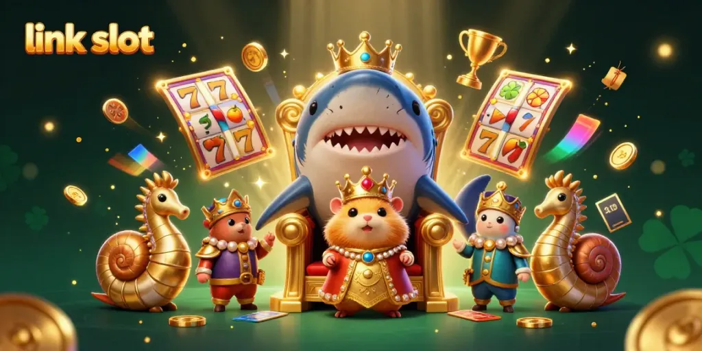 Experience thrilling gameplay with link slot as golden hamster king commands a vibrant casino scene full of action.