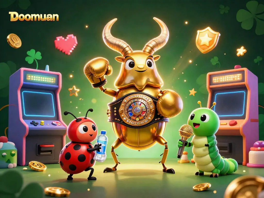 Doomuan captures the excitement of online gambling with vibrant 3D characters and casino elements.