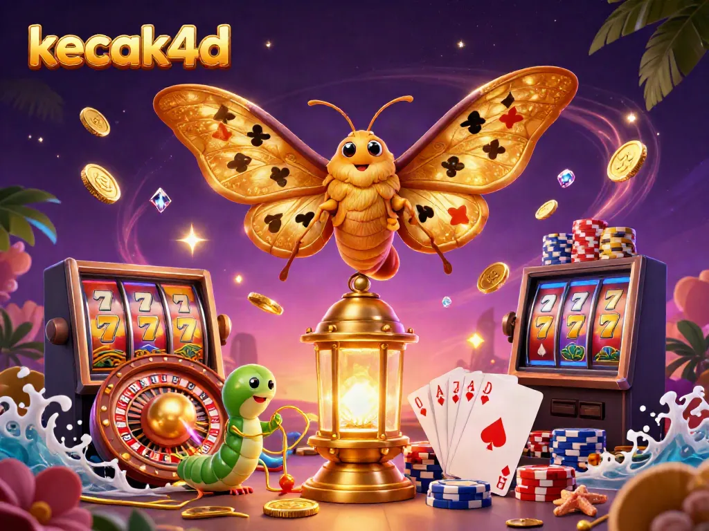 Experience gaming excitement with kecak4d's vivid casino scene and dynamic slot reels.