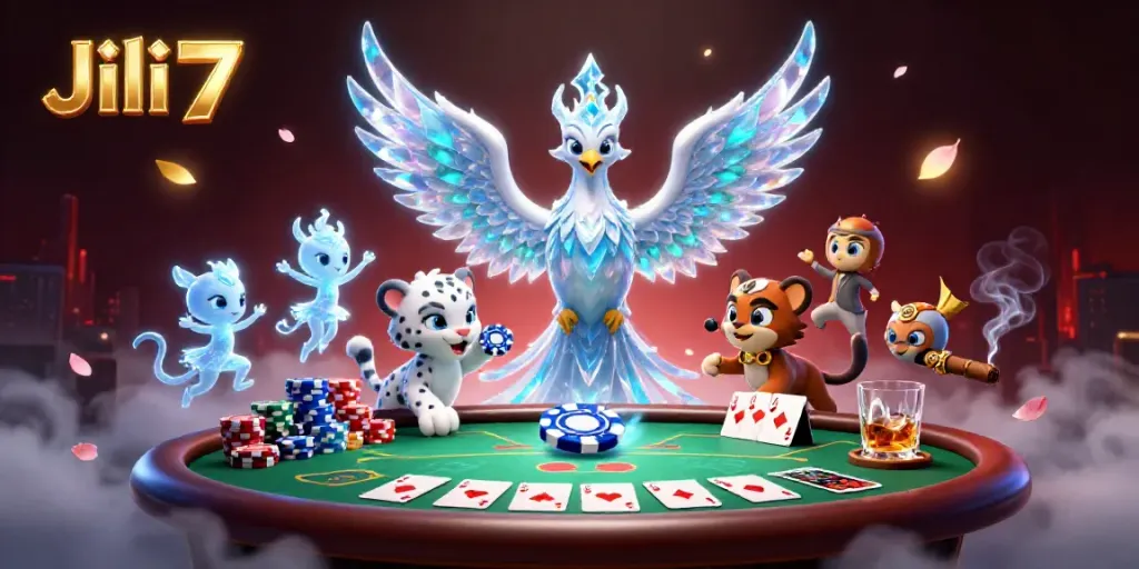 Experience thrilling poker adventures with Jili7's vibrant ice-themed casino art.