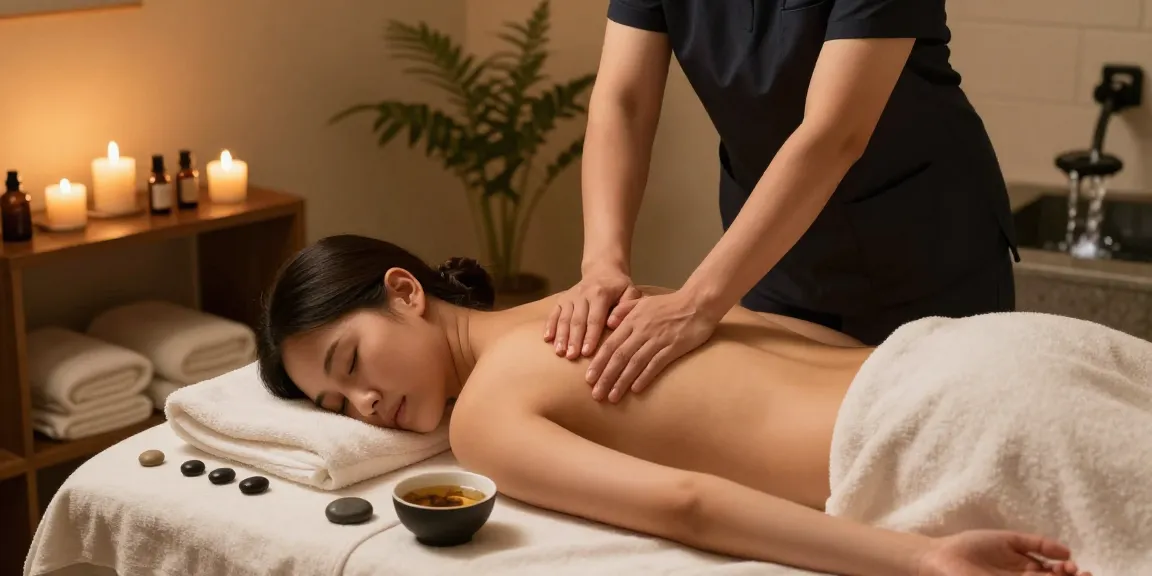 Client experiencing rejuvenating 일산출장안마 in a serene spa environment surrounded by calming elements.