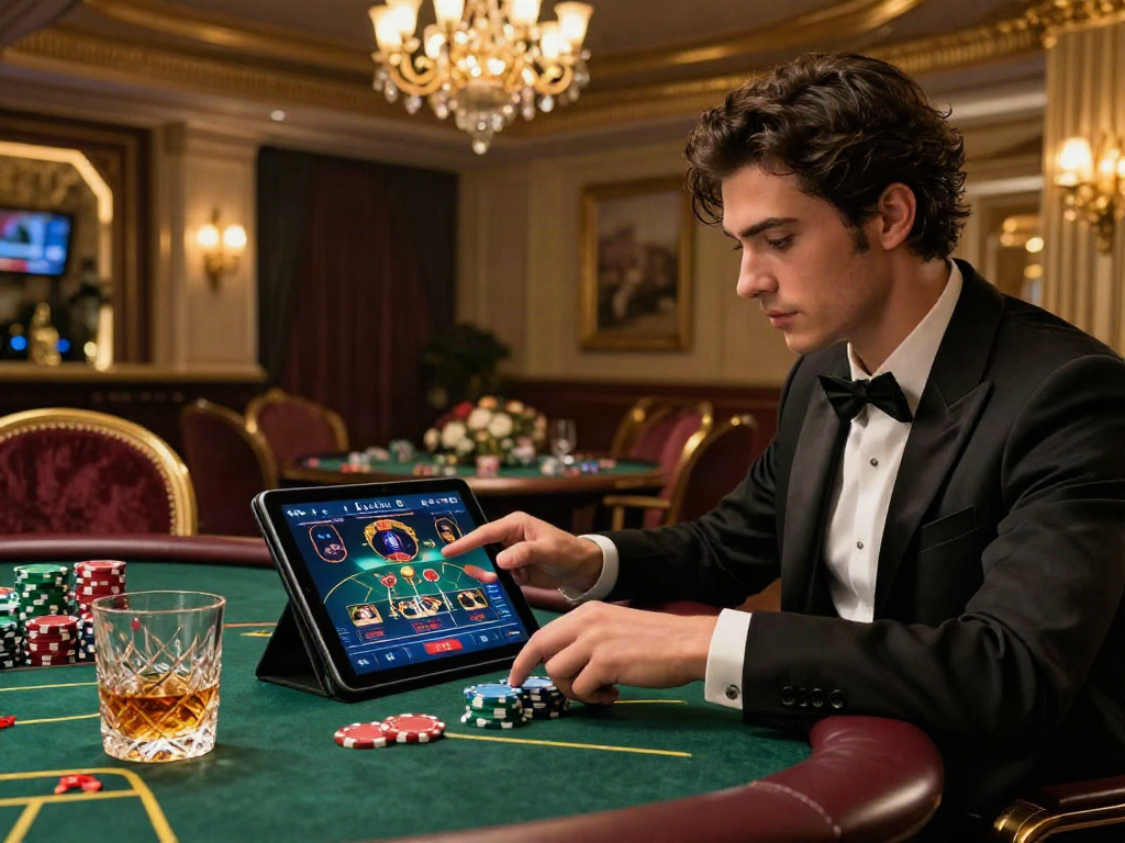Permainan kasino online luxury12 dengan suasana mewah, pemain di meja elegan.