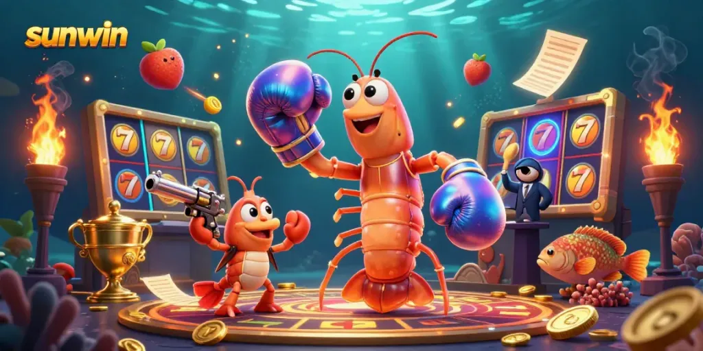 Experience thrilling gameplay with sunwin's vibrant slots and animated characters in this colorful casino scene.