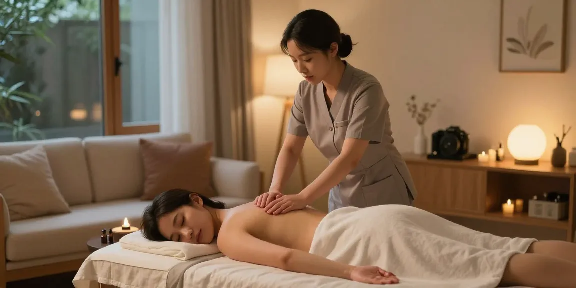 Enjoying 용산출장마사지 in a calming home environment with a professional therapist.