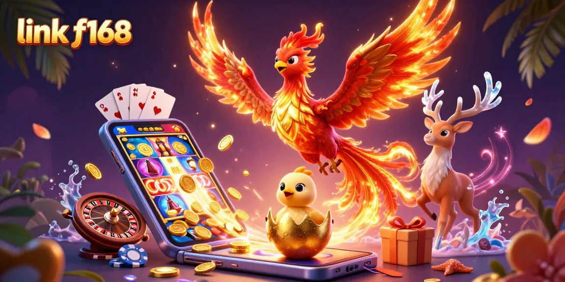 Experience thrilling gaming action with link f168 in a vibrant 3D casino scene featuring a phoenix and dynamic gaming elements.