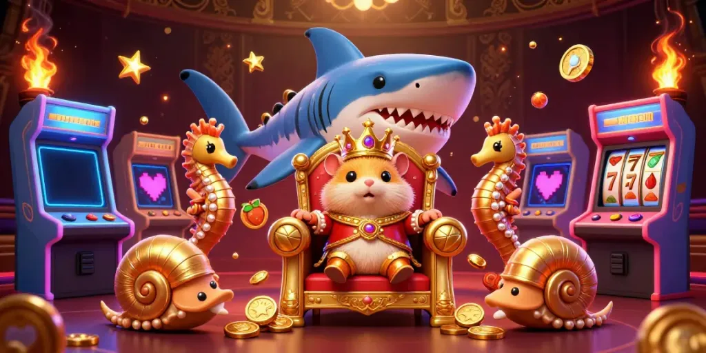 Experience thrilling gameplay with mu88's miniature hamster king in a vibrant casino illustration.