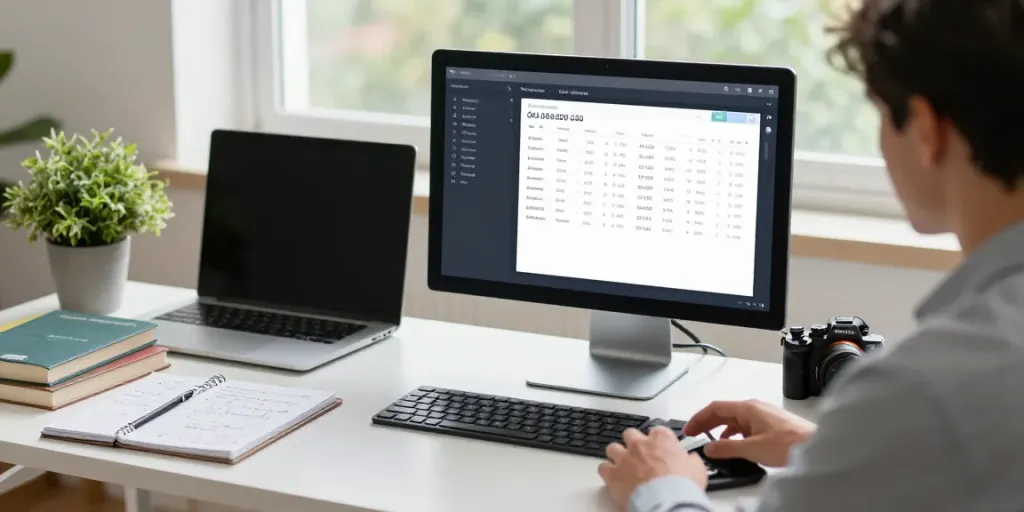 Calculator Online workspace with individual using a computer for metric conversions.